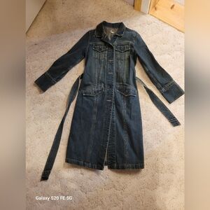 Womens Long Denim Trench Coat Casual